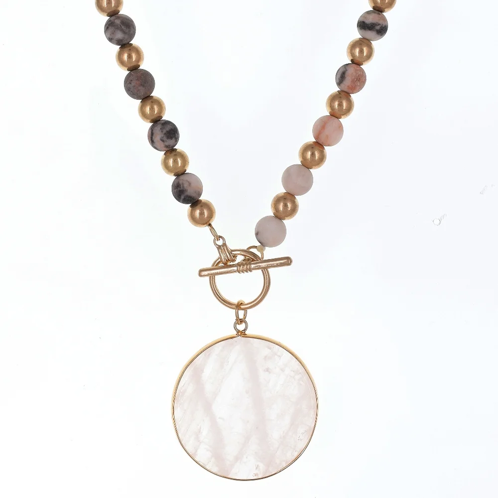 Pink and Gold Beaded Necklace - Picture 2 of 2